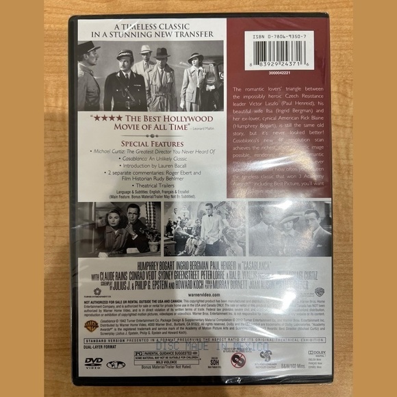 Casablanca DVD, NEW & FACTORY SEALED Humphrey Bogart Original Classic Movie - Picture 3 of 5